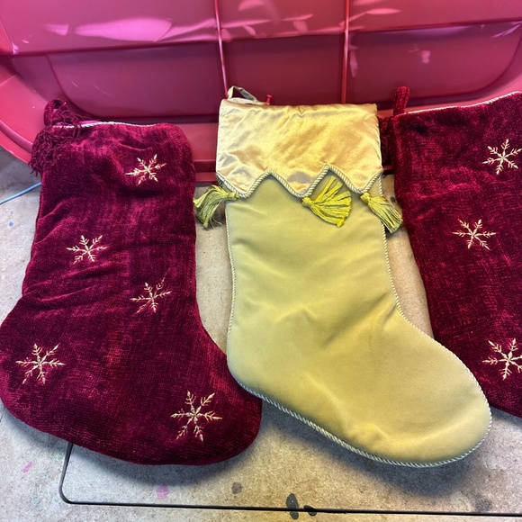 Martha Stewart Everyday CHRISTMAS STOCKING Gold Satin & Velour w/Tassles w/2 Red - Picture 3 of 11